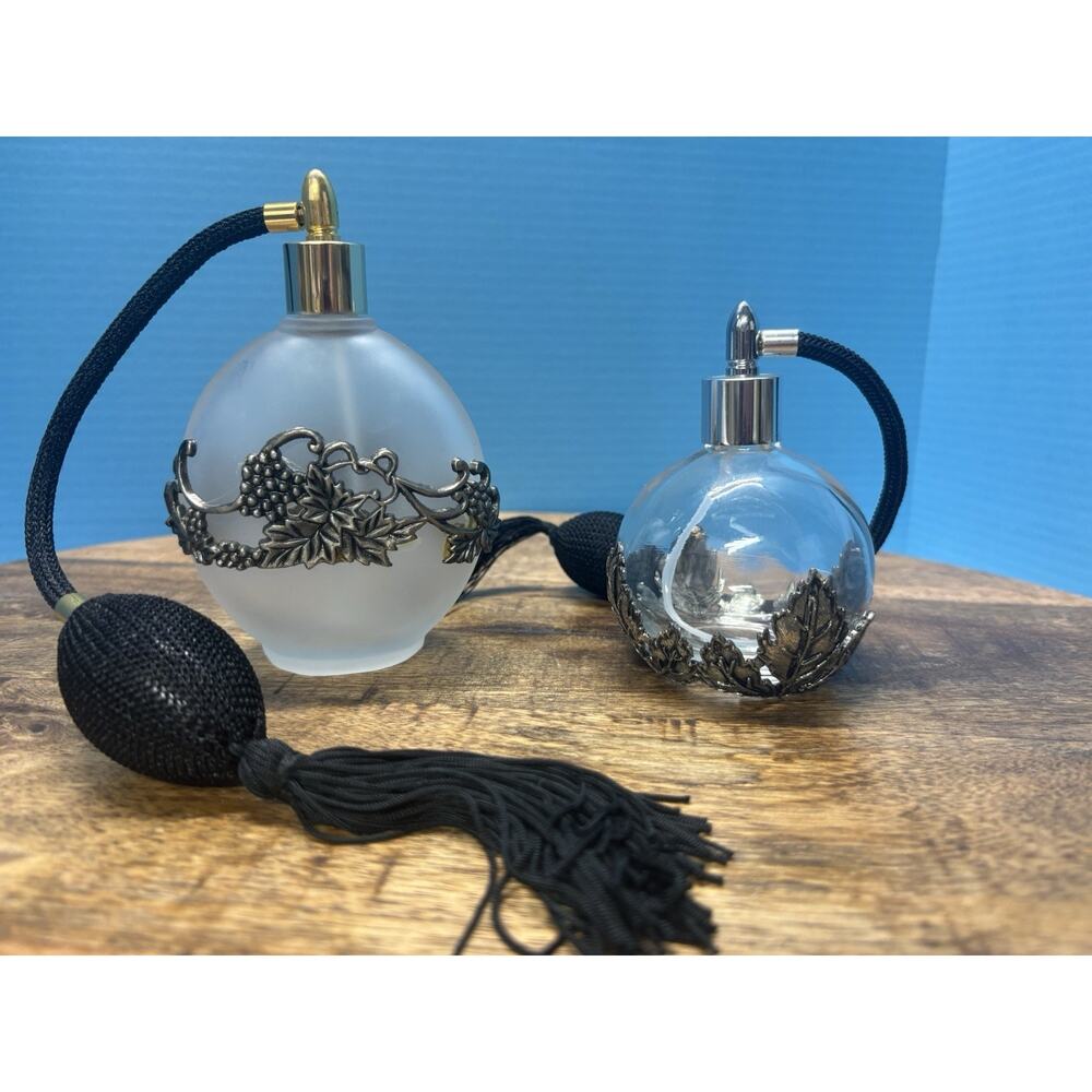 Vintage Frosted Glass Perfume Black Atomizer And Clear Glass With Atomizer